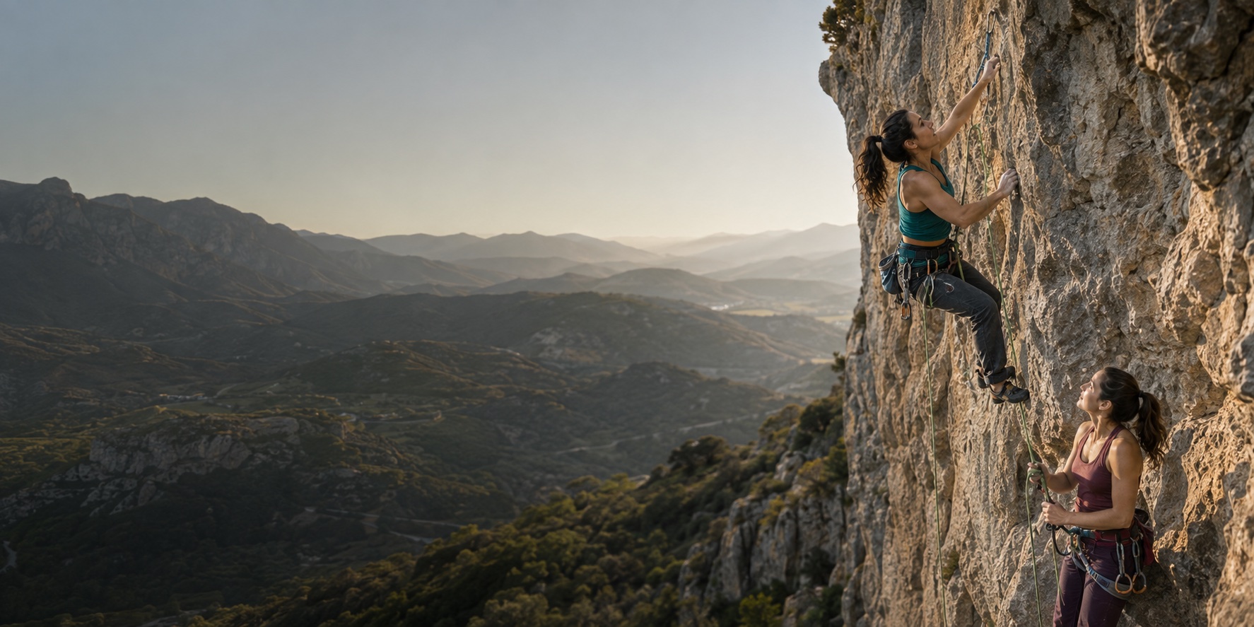 Escaladoras en roca al atardecer